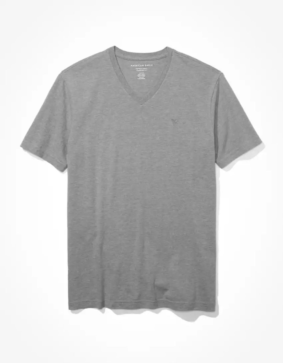 T Shirts American Eagle AE Super Soft Legend V-Neck Grise Homme | UQI-98539707